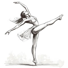 Detailed hand-drawn sketch of a graceful ballet dancer on a white background