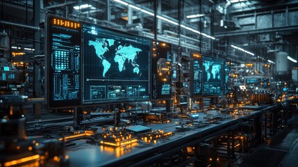 Fototapeta premium Futuristic Data Control Room with Advanced Technology and Displays