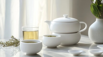 Serene Tea Ceremony White Tea Set and Herbal Infusion