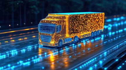 Digital Truck Night Highway Drive.