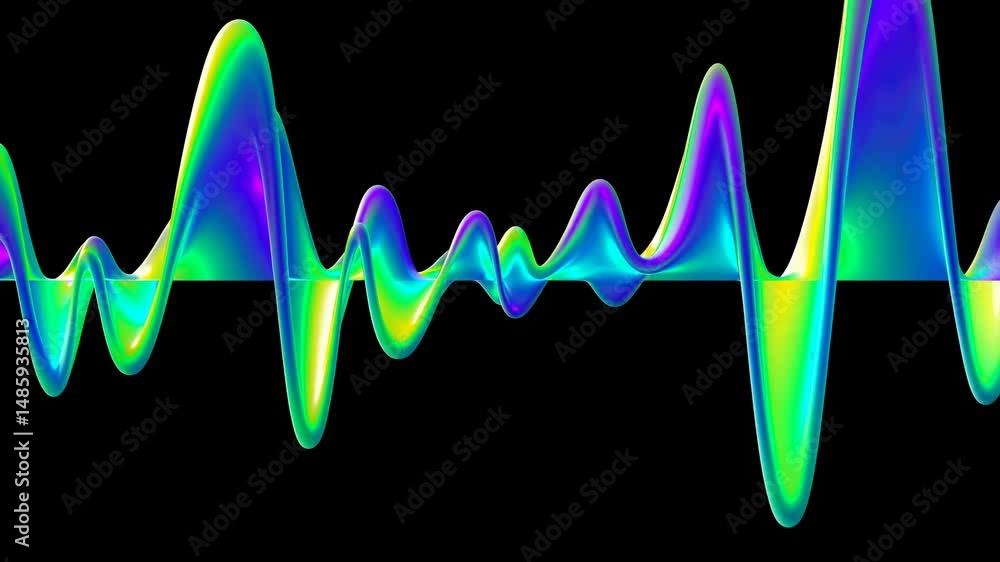 Poster colorful waveforms are flowing smoothly on a black background, creating a vibrant and dynamic abstra