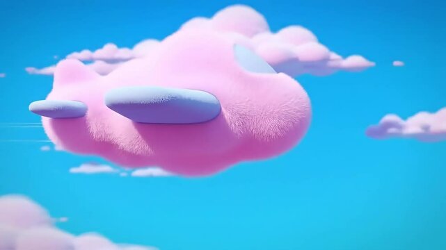 Cloud-shaped cartoon plane drifting lazily through sky