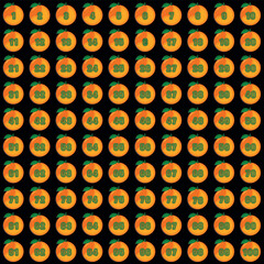 Cute Orange Fruit Numbers 1 to 100 – Colorful Educational Vector for Kids Learning and Counting Activities