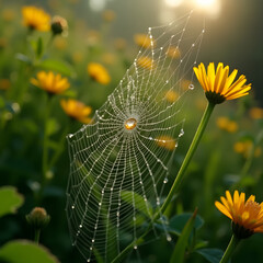spider web with dew drops