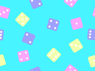 Seamless pattern of dice. Multicolored dice, top view. Casino dice game. Design for apps, banners, booklets, covers. Vector illustration