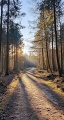 Obraz premium Sunlit forest path, long shadows