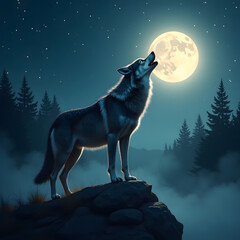 wolf howling at the moon