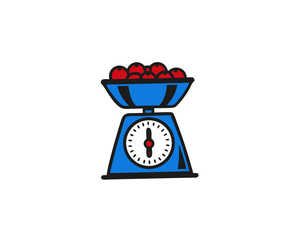 Vintage weighing scale with red apples for measuring produce  