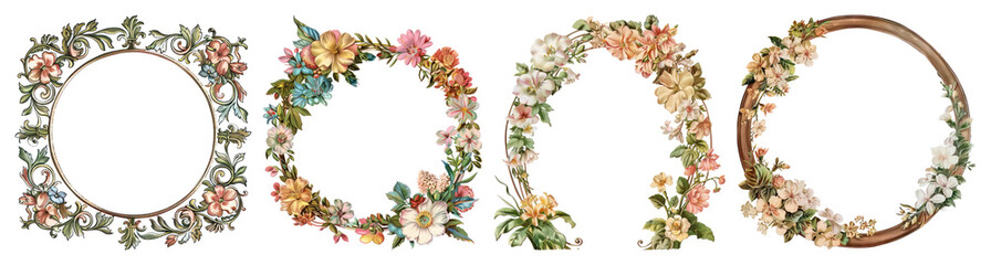 PNG Vintage floral decorative frames, element set on transparent background