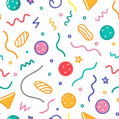 Fun, colorful, and playful pattern featuring various food-inspired shapes