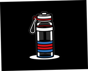 Colorful water bottle with stripes on a black background  