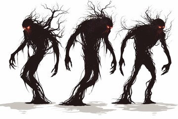 Shadowy figures with glowing eyes illustration
