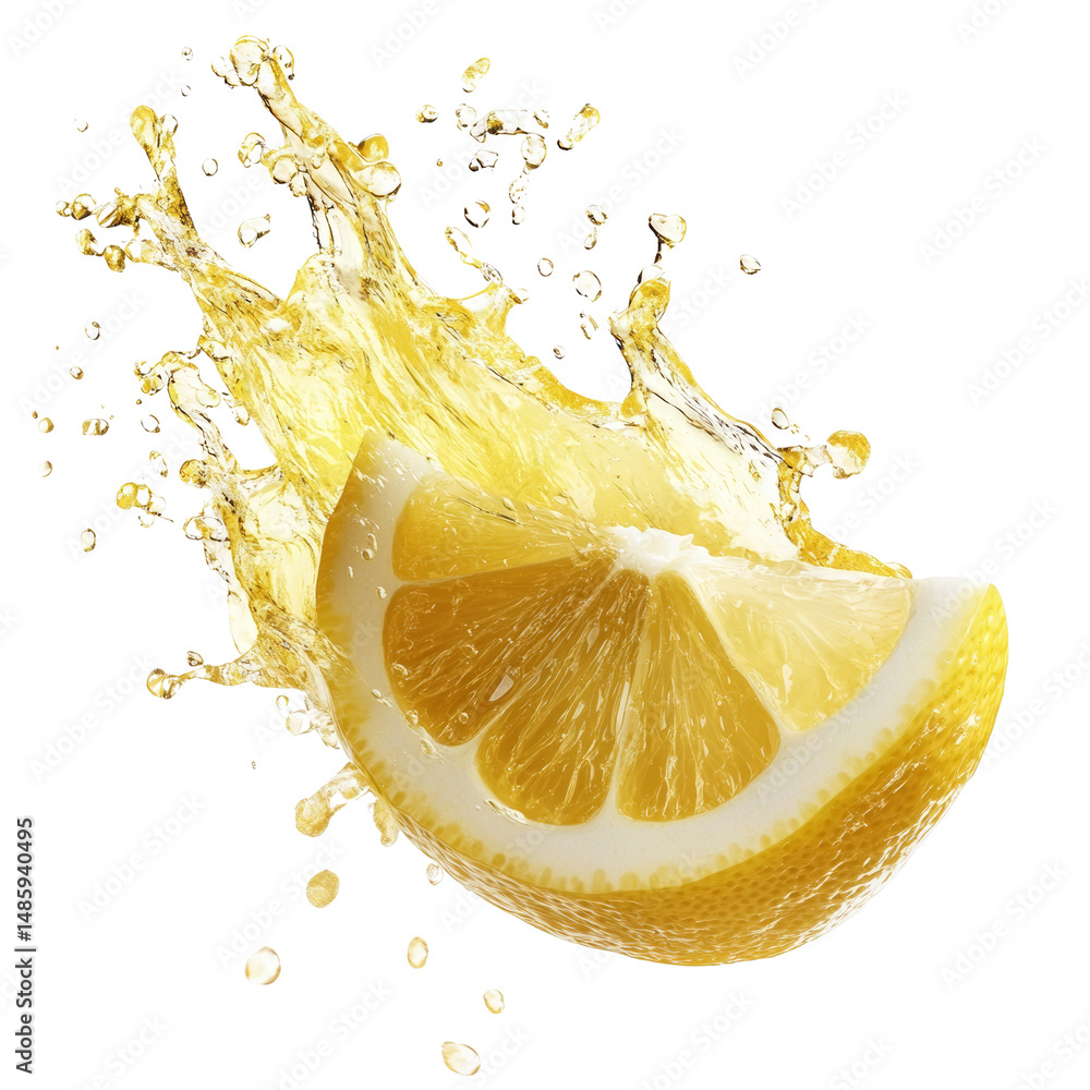 Aufkleber citrus splash: a slice of vibrant lemon with a dynamic juice burst