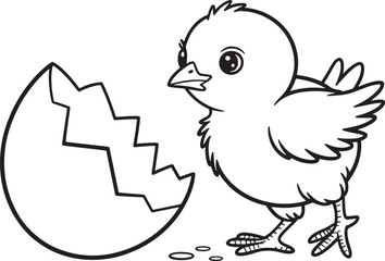 Adorable baby chick hatching from its egg monochrome illustration graphic design