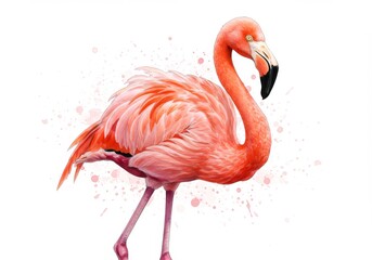 Naklejka premium Vibrant flamingo art with pink feathers and splatter background for creative design