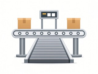 Fototapeta premium Automated Conveyor Belt System for Efficient Package Handling and Processing in a Warehouse or