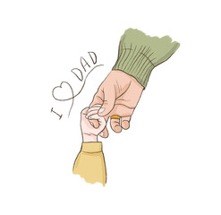 Hand drawn cute illustration of father and child holding hands. Father's day.