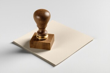 close-up rectangular wood stamp mockup placed beside stamped plain blank on white background