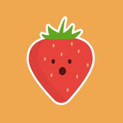 Adorable strawberry cartoon character with surprised face, ideal for teaching emotional reactions to children. Flat vector for fun preschool visual learning and playful education content