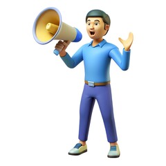 3d illustration of young man with megaphone on white background