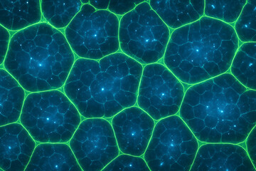 Microscopic View of Glowing Plant Cells Structure
