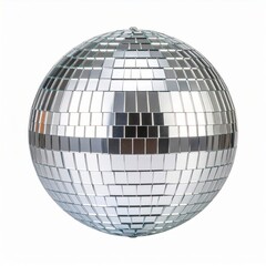 Silver disco ball over white background