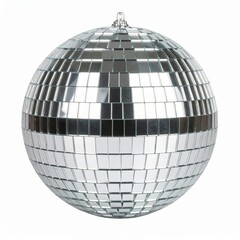 Silver disco ball over white background
