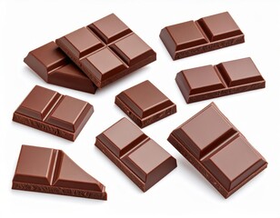 Pieces of chocolate over white background
