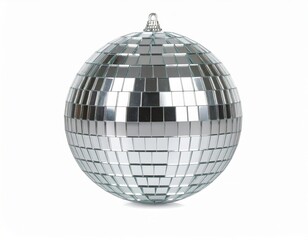 Silver disco ball over white background