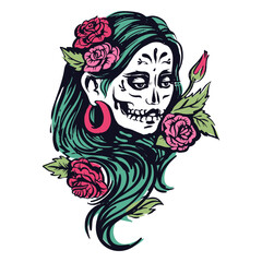 Day of the dead skeleton woman illustration