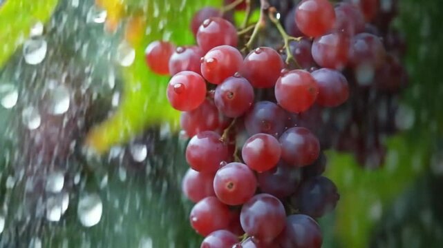 Drops of water fall on a bunch of grapes. Filmed on a high-speed camera at 1000 fps. High quality FullHD footage