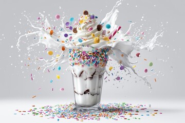 Decadent dessert showcases vibrant splash of milk and toppings