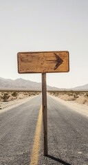 Desert road sign pointing right