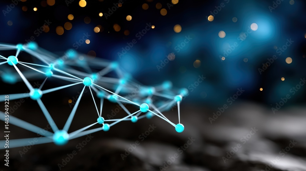 Poster abstract network connection with glowing nodes and bokeh background