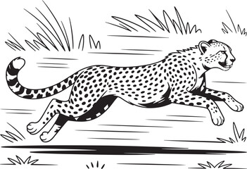 Running cheetah outline vector illustration depicting african wildlife and the savanna environment
