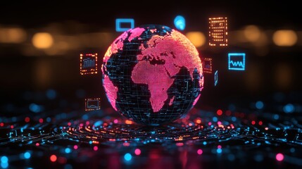 Digital World Globe with Data Visualization and Future Technology Ideas