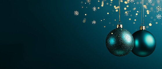 Elegant Christmas Background: Deep Teal Gradient with Silver Ornaments