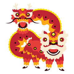 Chinese flat dragon and lion geometric