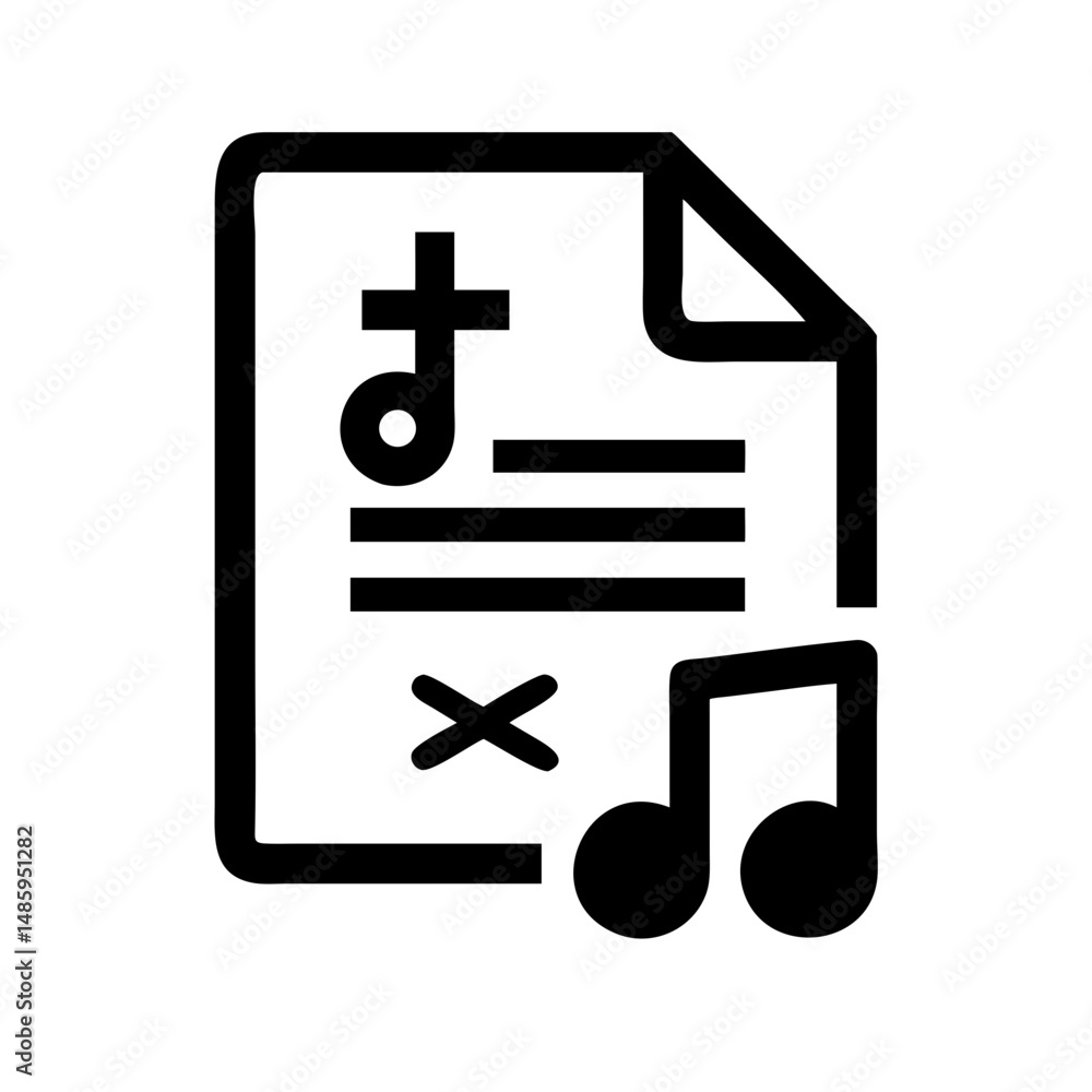 Poster document with music note and plus sign silhouette on transparent background for web and graphic desi