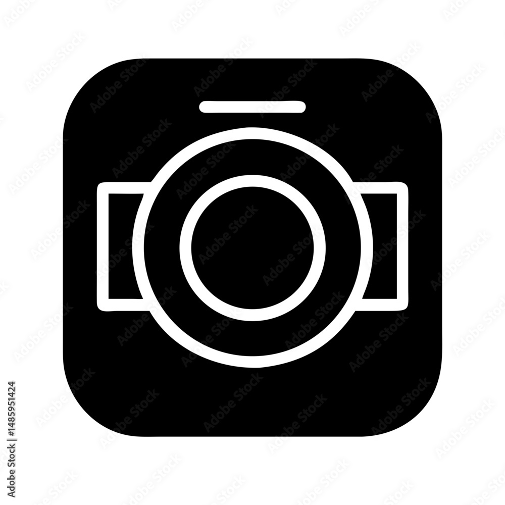 Poster minimalist camera icon centered lens modern fla on transparent background for web and graphic design