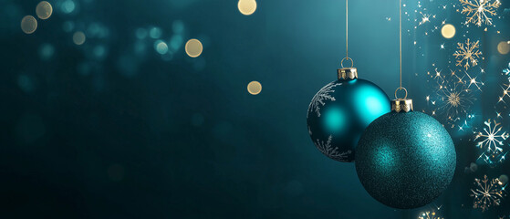Elegant Christmas Background: Deep Teal Gradient with Festive Ornament