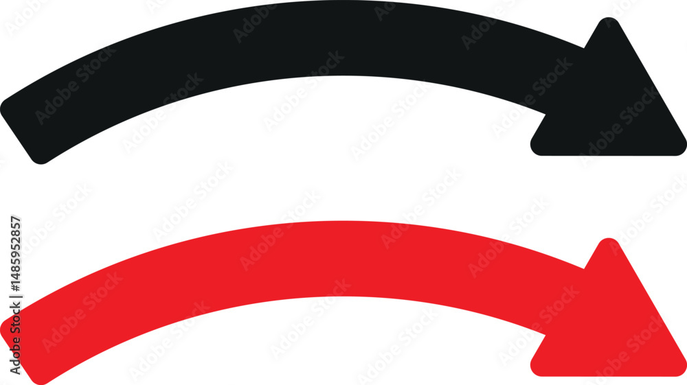 Poster red and black curved arrow icon set in trendy style . curved arrow icon vector