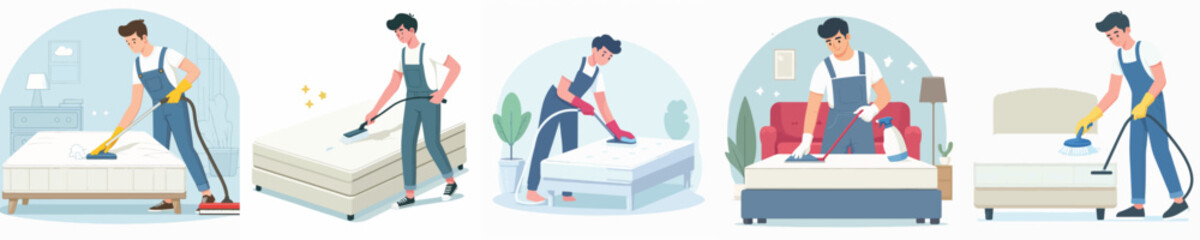 vector man cleaning mattress