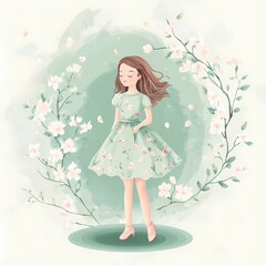 Girl in floral dress illustration