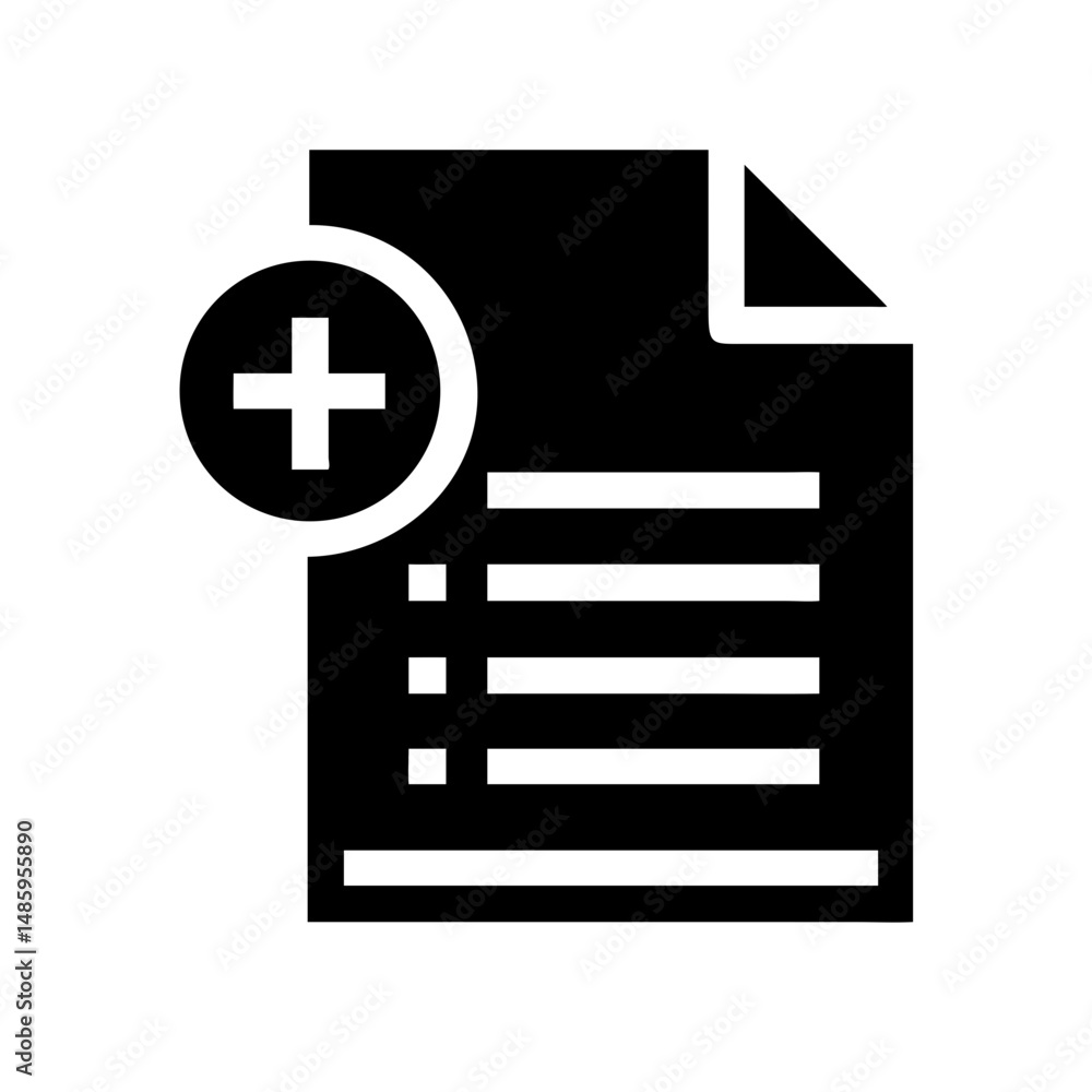 Poster document icon with a plus sign silhouette on transparent background for web and graphic design