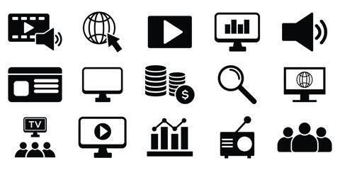 Digital Marketing and Social Media Icons Set – SEO, Content, Sales, Online Advertising, and Social Network Vector Collection.