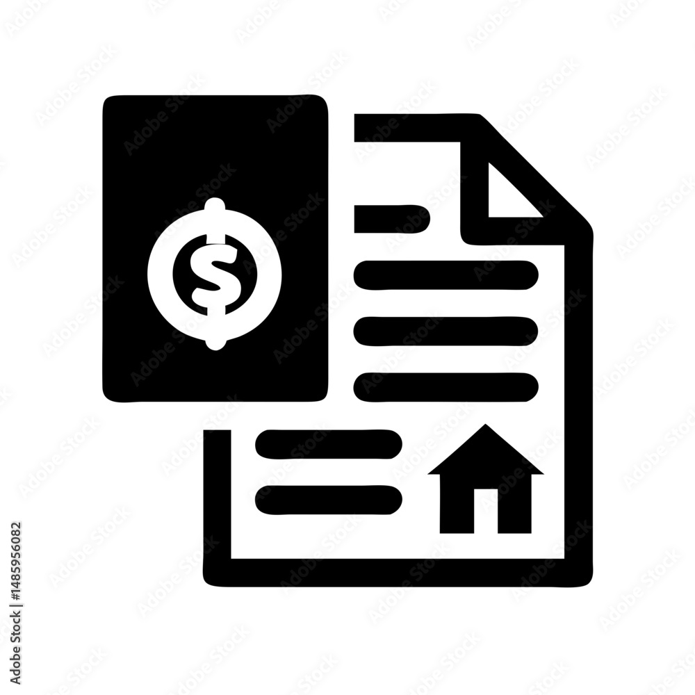 Poster document with dollar and house icon silhouette on transparent background for web and graphic design