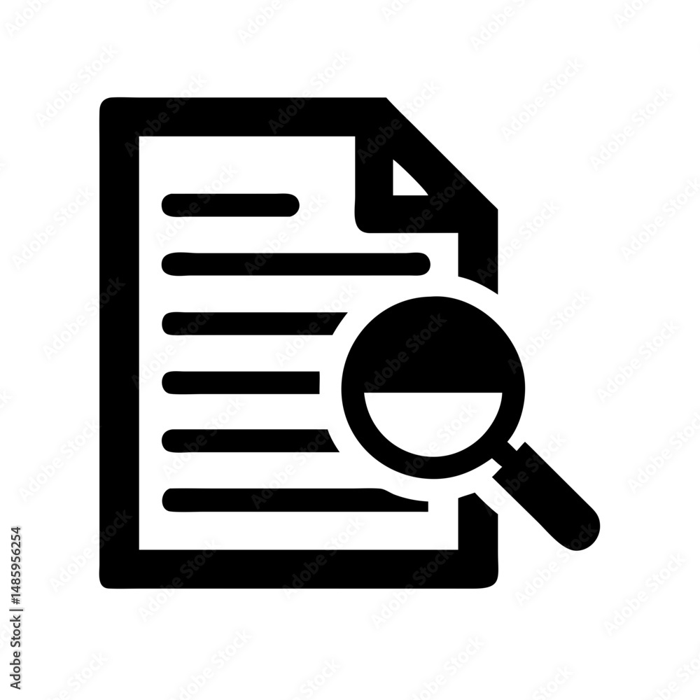 Aufkleber document with magnifying glass icon silhouette on transparent background for web and graphic design