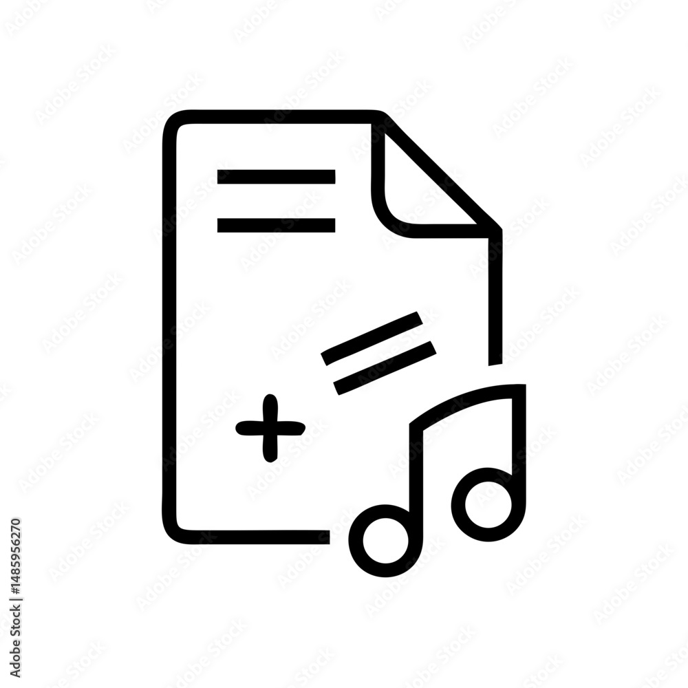 Poster document with music note and plus sign on transparent background for web and graphic design