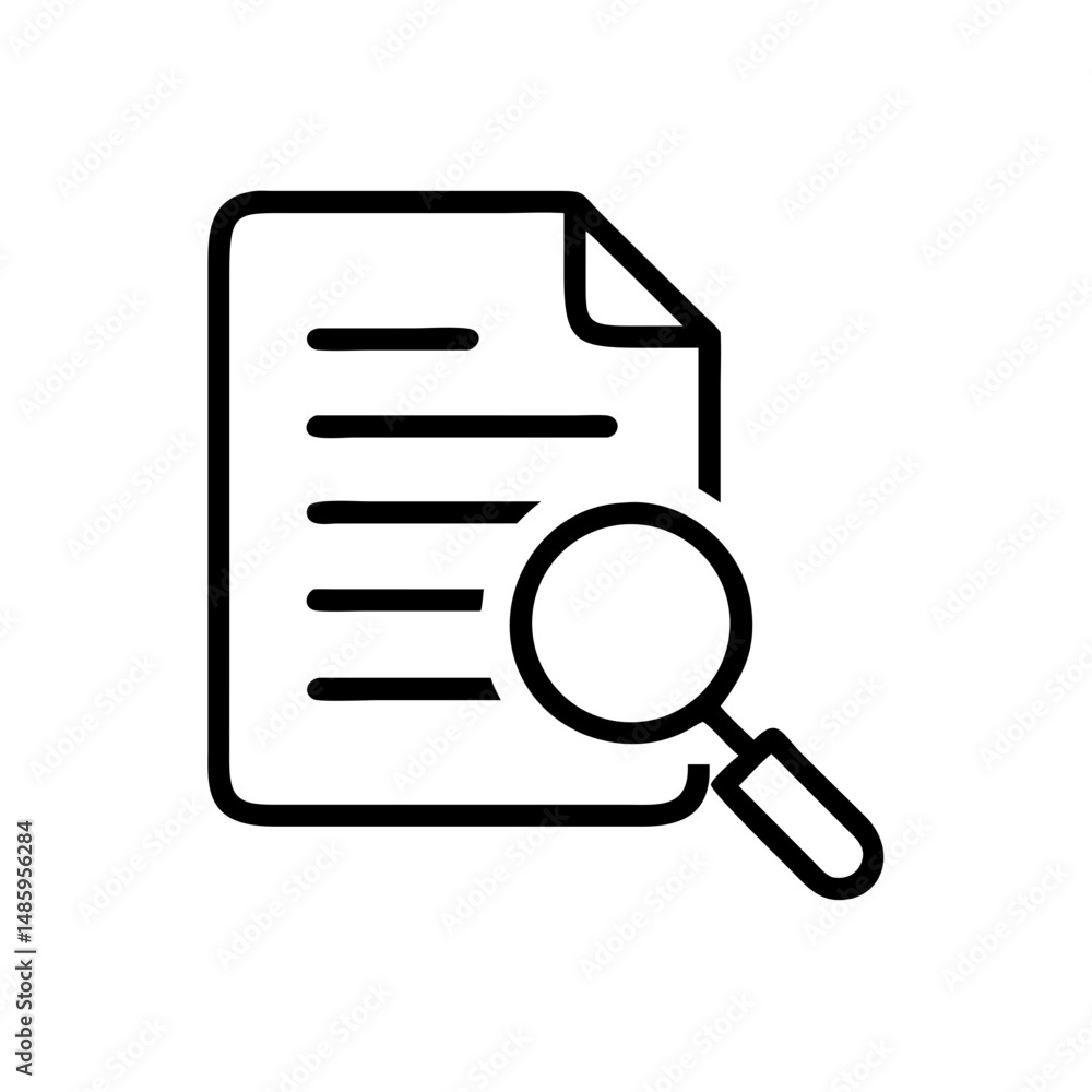 Poster document with magnifying glass icon on transparent background for web and graphic design